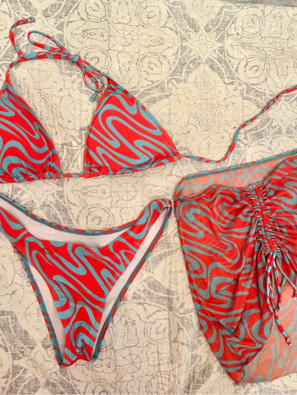 Women’s Orange & Teal Swirl Triangle Bikini Set